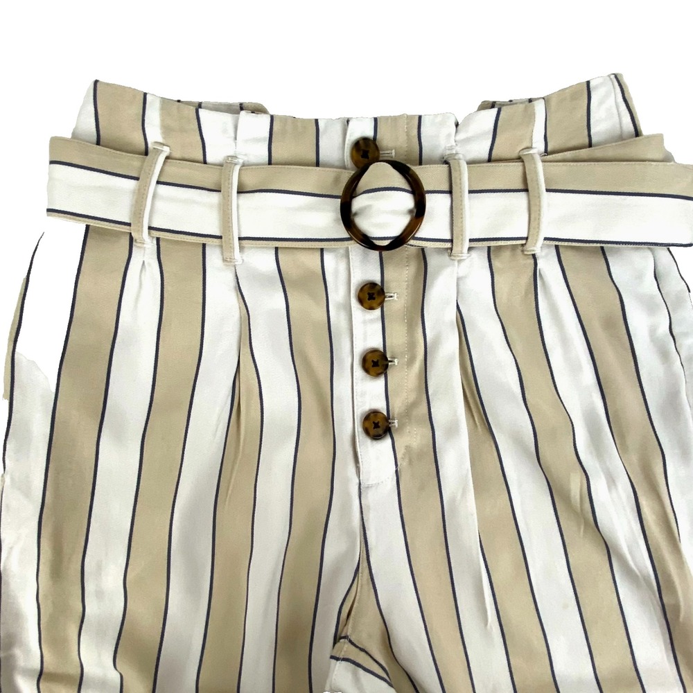 Abercrombie & Fitch Striped Capri Pants Womens S w Belt Beige Wide Leg High Rise